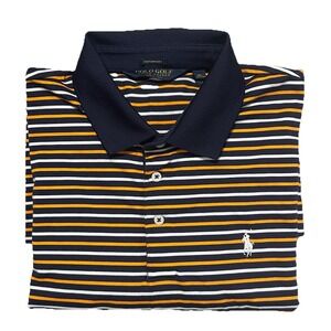 Polo Golf Ralph Lauren Shirt Mens XL Orange Navy Striped Stretch Performance EUC